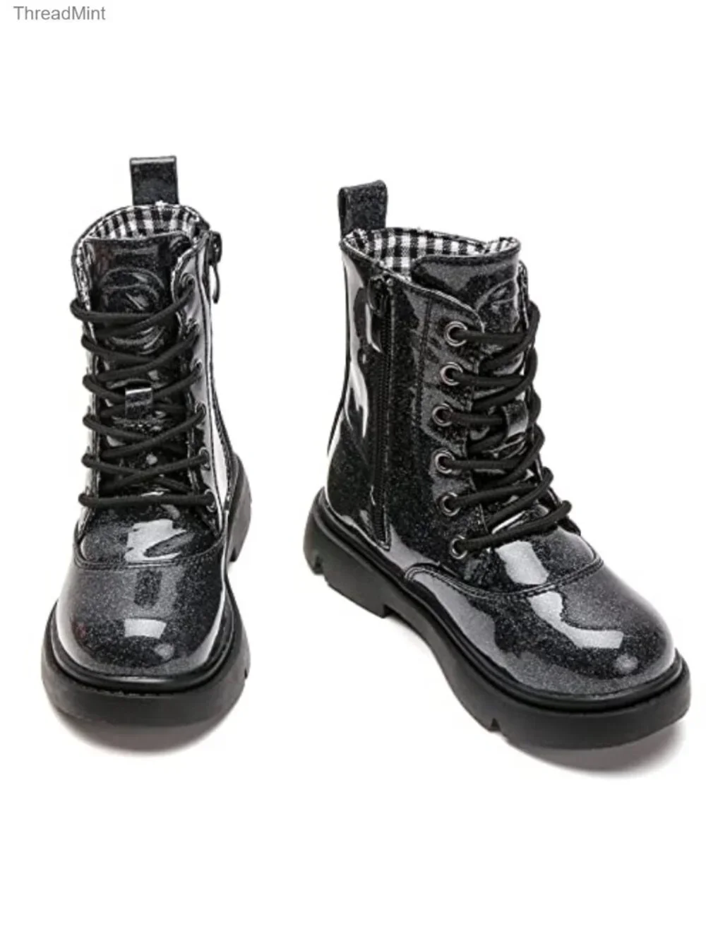 Waterproof Faux Leather Combat Boots with Side Zipper for Toddler Little Kid
